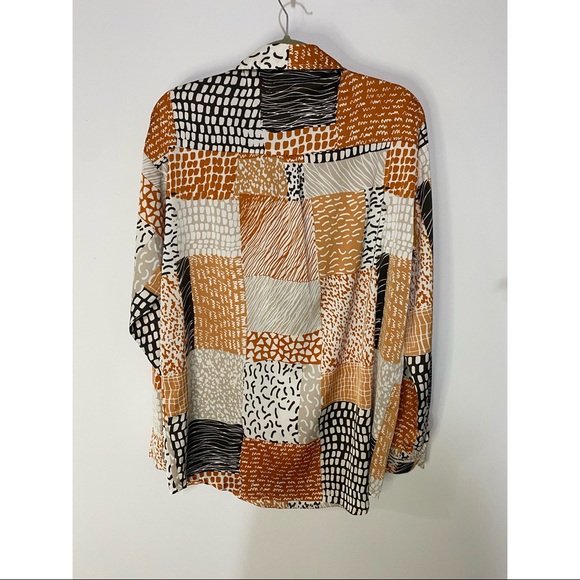 F21 Pattern Block Silk Oversized Blouse - Picture 2 of 3